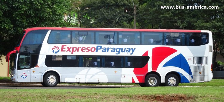 Volvo B - Marcopolo G6 Paradiso 1800 DD (en Paraguay) - Expreso Paraguay
BEJ 606

Exp. Paraguay, interno 117
