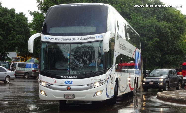 Scania K - Marcopolo G7 Paradiso 1800 DD (en Paraguay) - NSA
HDZ421

NSA, unidad 1045

