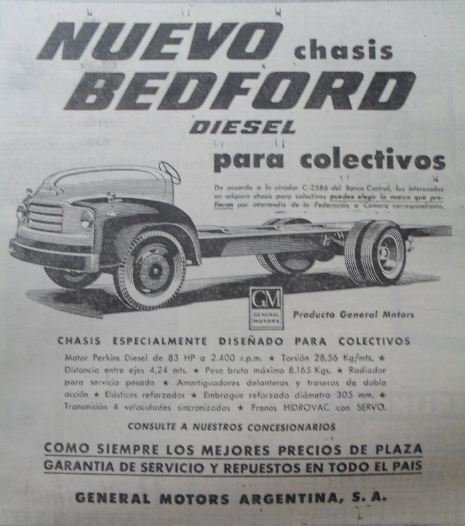 Bedford 1957
Publicidad del chasis Bedford General Motors Argentina
(Chasis Bedford importado por GM Argentina, de GM do Brasil)
Palabras clave: Gamba / Bed