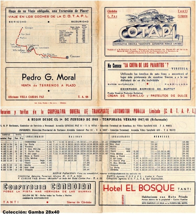 Horario de C.O.T.A.P.L.
Temporada 1948

Se puede conocer la historia de esta empresa en:
http://revista.bus-america.com/Notas/COTAP.htm
Palabras clave: Gamba / COTAPL