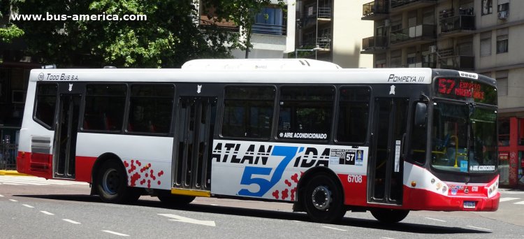 Agrale MT 17.0 LE - Todo Bus Pompeya III - Atlántida
AD 584 QH

Línea 57 (Buenos Aires), interno 6708 [2019 - 2020]
