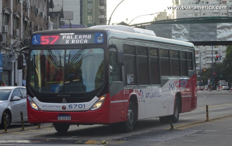 Agrale MT 17.0 LE - Marcopolo Torino T346 - Atlántida
AE 590 KW
[url=https://bus-america.com/galeria/displayimage.php?pid=51695]https://bus-america.com/galeria/displayimage.php?pid=51695[/url]

Línea 57 (Buenos Aires), interno 6701

Este modelo de piso bajo se venía produciendo en Brasil como Gran Viale BRS o Viale BRS. Si bien se puede notar que no cuenta con inscripción de modelo, el gacetillas de prensa, que no son de Marcopolo, lo dan por Torino. Vamos con ese nómbre hasta la confirmación.
Confirmación del 18/11/23 es Torino, así indica su plano.
