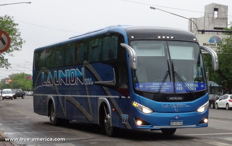 Mercedes-Benz O 500 R - Metalsur Starbus 3 360 - La Union
AB 372 AV
[url=https://bus-america.com/galeria/displayimage.php?pid=61292]https://bus-america.com/galeria/displayimage.php?pid=61292[/url]

Línea 622 (Prov. Mendoza), interno 17
