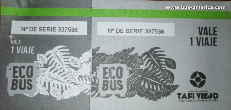 Ecobus
Líneas A & B (Tafí Viejo)

Boleto

Se puede conocer en un video breve el sistema en: [url=https://www.youtube.com/watch?v=-fV4jYAOmz8]https://www.youtube.com/watch?v=-fV4jYAOmz8[/url]
