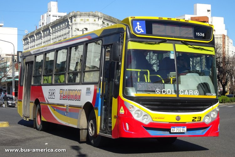 Mercedes-Benz OF 1621 - BiMet Corbus OF 1621 U - La Unión
AF 732 BL

Línea 202 (Prov. Buenos Aires), interno 23 (1536)
