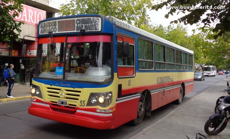 Mercedes-Benz OF 1418 - La Favorita Favorito GR - Albardón
NMY 181
[url=https://bus-america.com/galeria/displayimage.php?pid=51082]https://bus-america.com/galeria/displayimage.php?pid=51082[/url]

Línea 33 (San Juan), interno 55
