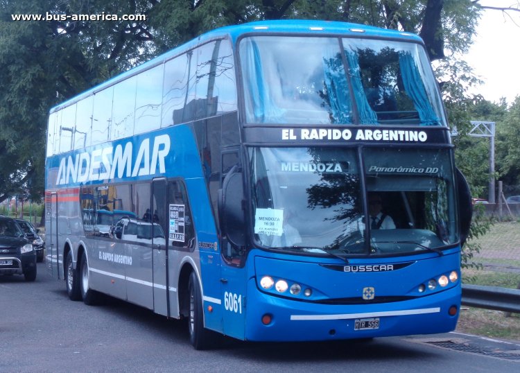 Volvo B12R - Busscar Panoramico DD (en Argentina) - El Rápido Argentino , Andesmar
HTR 556
[url=https://bus-america.com/galeria/displayimage.php?pid=39098]https://bus-america.com/galeria/displayimage.php?pid=39098[/url]

El Rápido Argentino - Andesmar, interno 6061
Servicio a Mendoza de El Rápido Argentino, operado por Andesmar desde el 3 de enero de 2016
