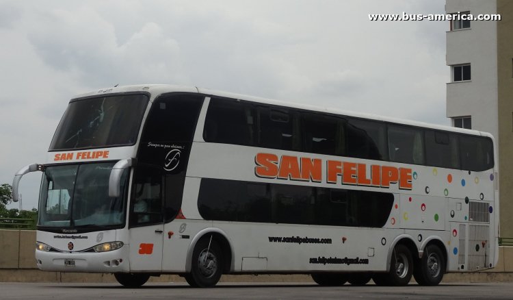 Mercedes-Benz O 500 RSD - Marcopolo G6 Paradiso 1800 DD (en Argentina) - San Felipe
IMU 689
[url=https://bus-america.com/galeria/displayimage.php?pid=68771]https://bus-america.com/galeria/displayimage.php?pid=68771[/url]

San Felipe (Prov.Sgo. del Estero), interno 35

Línea Santiago del Esterio-Monte Quemado
Horarios
Ida: 5:30 lunes a viernes , 13:00 diario , 20:00 diario
