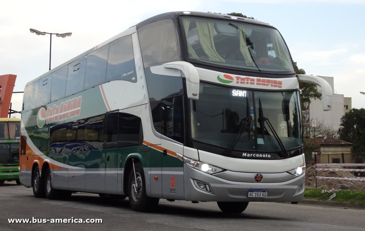 Mercedes-Benz O 500 RSD - Marcopolo G7 Paradiso 1800 DD (en Argentina) - TATA Rápido
AC 153 KU

C.P. 107 (Prov. Santa Fe), interno 2

