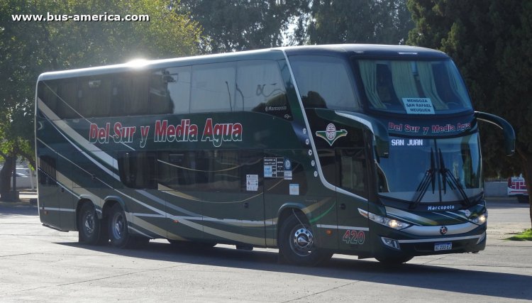 Mercedes-Benz O 500 RSD - Marcopolo G7 Paradiso 1800 DD (en Argentina) - Del Sur y Media Agua
AC 233 EJ
[url=https://bus-america.com/galeria/displayimage.php?pid=63113]https://bus-america.com/galeria/displayimage.php?pid=63113[/url]

Del Sur y Media Agua, interno 420
