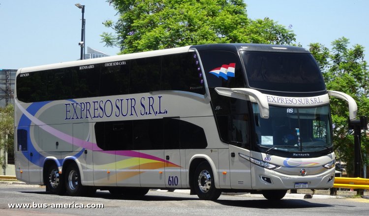Scania K - Marcopolo New G7 Paradiso 1800 DD (para Paraguay) - Exp. Sur
AADT 102
[url=https://bus-america.com/galeria/displayimage.php?pid=60085]https://bus-america.com/galeria/displayimage.php?pid=60085[/url]
[url=https://bus-america.com/galeria/displayimage.php?pid=66483]https://bus-america.com/galeria/displayimage.php?pid=66483[/url]
[url=https://bus-america.com/galeria/displayimage.php?pid=66484]https://bus-america.com/galeria/displayimage.php?pid=66484[/url]

Exp. Sur, unidad 610
