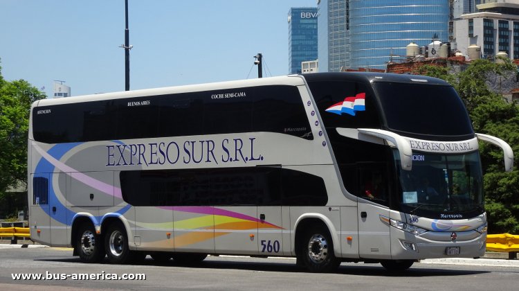 Scania K 360 B - Marcopolo G7 Paradiso 1800 DD (para Paraguay) - Exp. Sur
HBT 132
[url=https://bus-america.com/galeria/displayimage.php?pid=60082]https://bus-america.com/galeria/displayimage.php?pid=60082[/url]
[url=https://bus-america.com/galeria/displayimage.php?pid=66482]https://bus-america.com/galeria/displayimage.php?pid=66482[/url]

Exp. Sur, unidad 560
