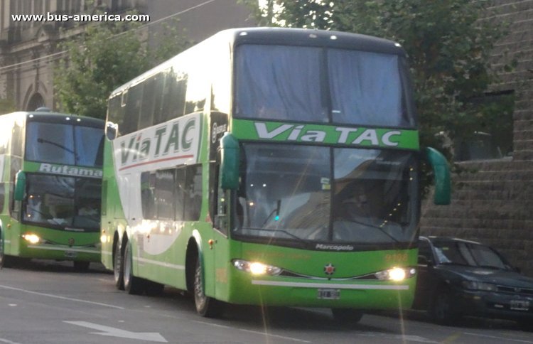 Marcopolo G6 Paradiso 1800 DD (en Argentina) - Vía Tac , Trenes Argentinos
Vía TAC, interno 9106

Servicio de reserva complementario de Trenes Argentinos (SOFSE), línea Sarmiento

Hacen espera en estación Once desde las 12 del mediodía, hasta las 20 horas, en que vuelven a su base si es que no fueron usados por saturación ferroviaria.
Es un servicio implementado durante el 2020 por la pandemia de COVID 19 y la obligatoriedad de viajar sentado.
