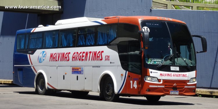Scania K 310 B - Saldivia Aries 365 GT - Malvinas Argentinas
AC 059 CM

Malvinas Argentinas (Prov. Córdoba), patente provincial 2336, interno 14
