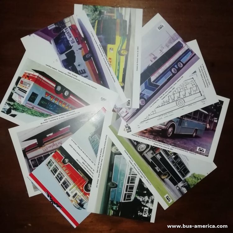 Tarjetas Postales Bus América 2020
Tarde pero seguro

Lote de "tarjetas postales" del sitio www.bus-america.com
Serie 2020 - 10 unidades

1 - Scania K 112 (2004), empresa El Norte, de la Provincia de Santa Fe
2 - Scania K 112 (1991), Empresa La Estrella, de la Provincia de Chaco
3 - Scania K 112 (2004), Basa Costera Criolla, servicio de larga distancia
4 - M-Benz O-400 RSD (1996), línea 351 de la Provincia de Buenos Aires
5 - M-Benz LO 1114 (1995), línea 107 de Buenos Aires & plano El Condor 11
6 - M-Benz LO 1114 (1997), línea 92 de Buenos Aires
7 - M-Benz LO 1114 (1994), línea 112 de Buenos Aires
8 - M-Benz LO 1114 (1994), línea 176 de Buenos Aires
9 - M-Benz LO 1114 (1985), líneas 551, 552, 553 y 554 de Mar del Plata
10- M-Benz L 1113 (1998), línea 37 de Asunción
