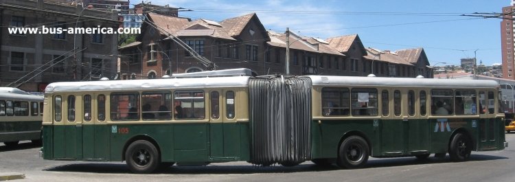 FBW - SWS GTr 51 (en Chile) - Trolebuses de Chile
DR5664
http://galeria.bus-america.com/displayimage.php?pos=-19456

Línea 801 (Valparaíso), interno 105

No sabía el chasis, ni la carrocería. Conseguí estos datos de internet
http://es.wikipedia.org/wiki/Trolebuses_de_Valpara%C3%ADso
