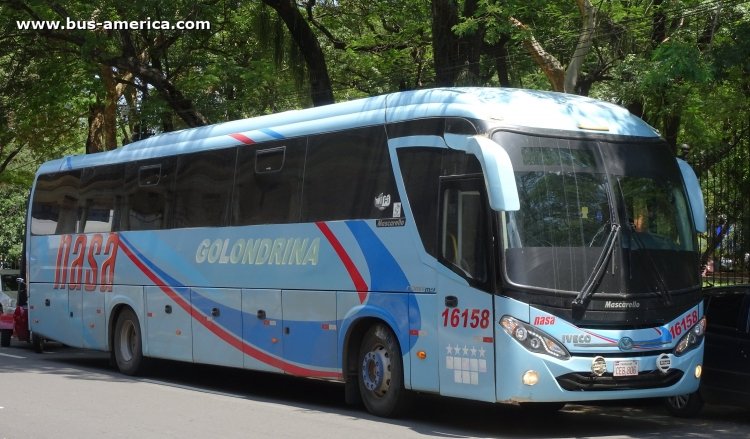 Iveco 170S28 - Mascarello Roma M4 (en Paraguay) - NASA , Golondrina
CEB 806
[url=https://bus-america.com/galeria/displayimage.php?pid=49859]https://bus-america.com/galeria/displayimage.php?pid=49859[/url]

NASA - Golondrina, interno 16158
