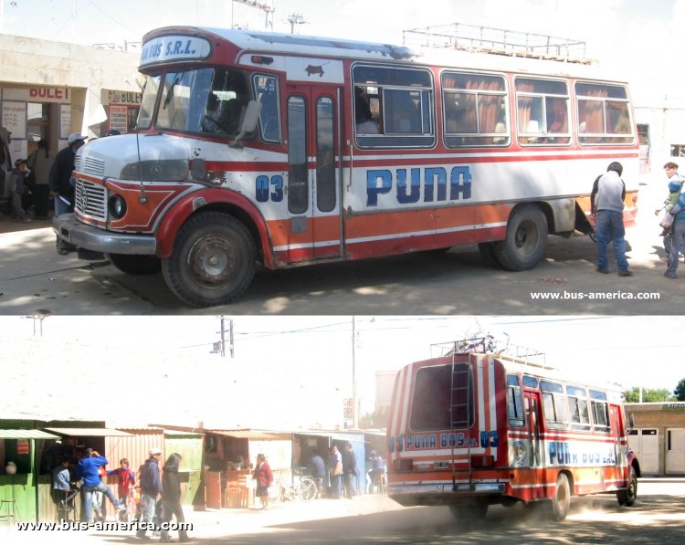 Mercedes-Benz LO 1114 - Fram - Puna Bus
U.082765 - VVZ401
http://galeria.bus-america.com/displayimage.php?pid=39

Colectivo que presenta el corte de pintura de su anterior empresa "El Quiaqueño
