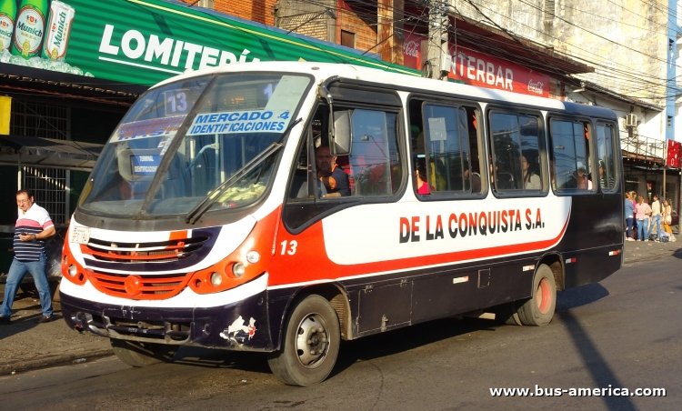Mercedes-Benz LO 915 - Neobus Thunder Boy (en Paraguay) - De La Conquista
BFS 184

Línea 13 (Asunción), unidad 13
