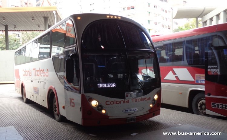 Mercedes-Benz O-500 M - Metalsur Starbus 340 - Cnia. Tirolesa
CXI 476
[url=https://bus-america.com/galeria/displayimage.php?pid=55306]https://bus-america.com/galeria/displayimage.php?pid=55306[/url]

Colonia Tirolesa (Prov. Córdoba), interno 15, patente provincial 1777
