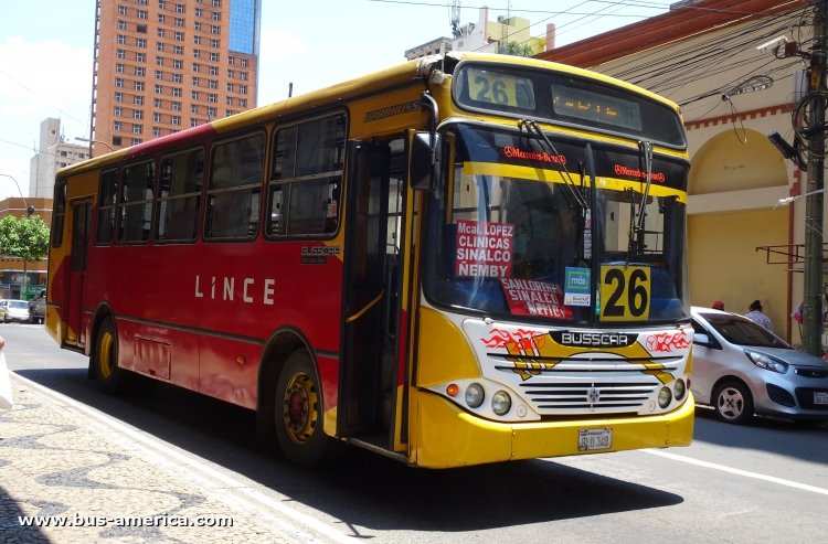 Mercedes-Benz OF - Busscar Urbanuss (en Paraguay) - Lince
BLU 348

Línea 26 (Asunción), unidad 14
