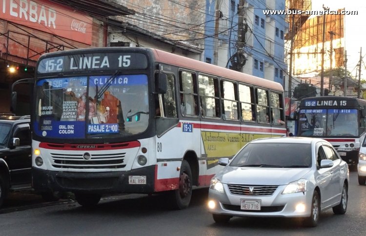 Mercedes-Benz OF - Ciferal Citmax (en Paraguay) - Automotores Guaraní
KAL 899

Línea 15-2 (Asunción), unidad 80
