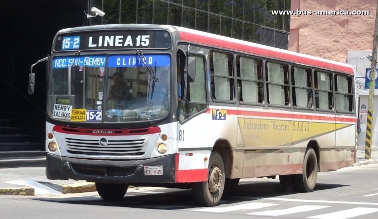 Mercedes-Benz OF - Ciferal Citmax (en Paraguay) - Automotores Guaraní
KAL 895

Línea 15-2 (Asunción), unidad 81
