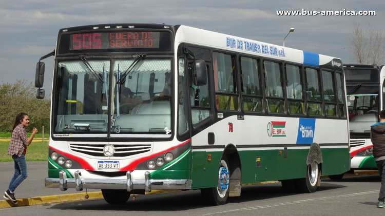 Mercedes-Benz OF 1621 - Metalpar Tronador 2010 - ETDel Sur
AB 383 WT
[url=https://bus-america.com/galeria/displayimage.php?pid=48362]https://bus-america.com/galeria/displayimage.php?pid=48362[/url]

Línea 505 (Pdo. Alte. Brown), interno 73



Archivo originalmente posteado en mayo de 2019
