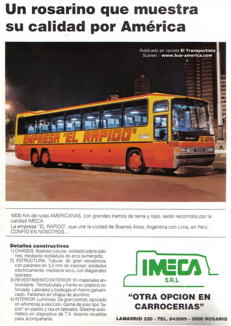 Scania K 112 - Imeca - El Rápido
Publicidad de IMECA S.R.L.
Publicado en revista El Transportista 
