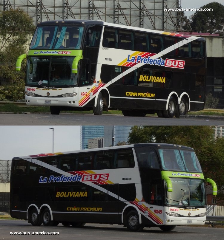 Scania K 380 - Marcopolo Paradiso G6 1800 DD (para Bolivia) - La Preferida Bus
3448 TFE

La Preferida Bus, interno 9849
