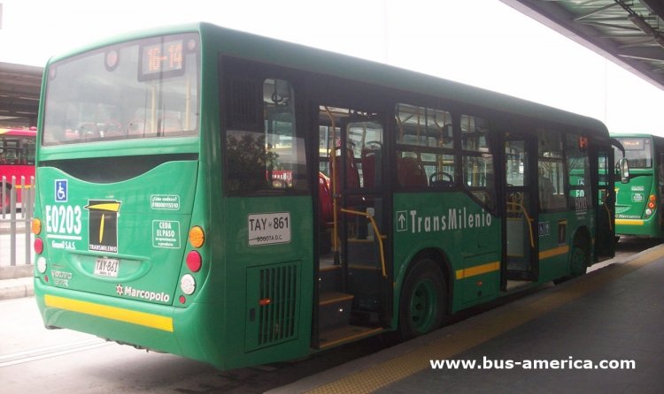 Volvo B7R - Marcopolo Gran Viale - Transmilenio Gmovil
TAY861
http://galeria.bus-america.com/displayimage.php?pos=-28451
