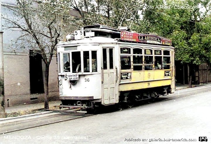 Ragheno (en Argentina) - Agua y Energía
[url=https://bus-america.com/galeria/displayimage.php?pid=47583]https://bus-america.com/galeria/displayimage.php?pid=47583[/url]

Línea 5 (Mendoza), unidad 36

TRANVIAS DE MENDOZA, coloreado

Foto: Arnold Ried
Colección: Aquilino González Podestá
Extraído de: Mendoza Antigua 
FOTO LLEVADA A COLOR APROXIMADAMENTE: JAR2000
Palabras clave: TRANVIA URBANO