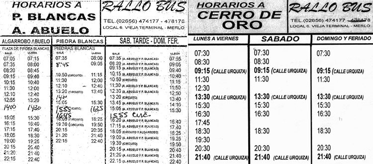 Rallo Bus
Planilla de horarios
