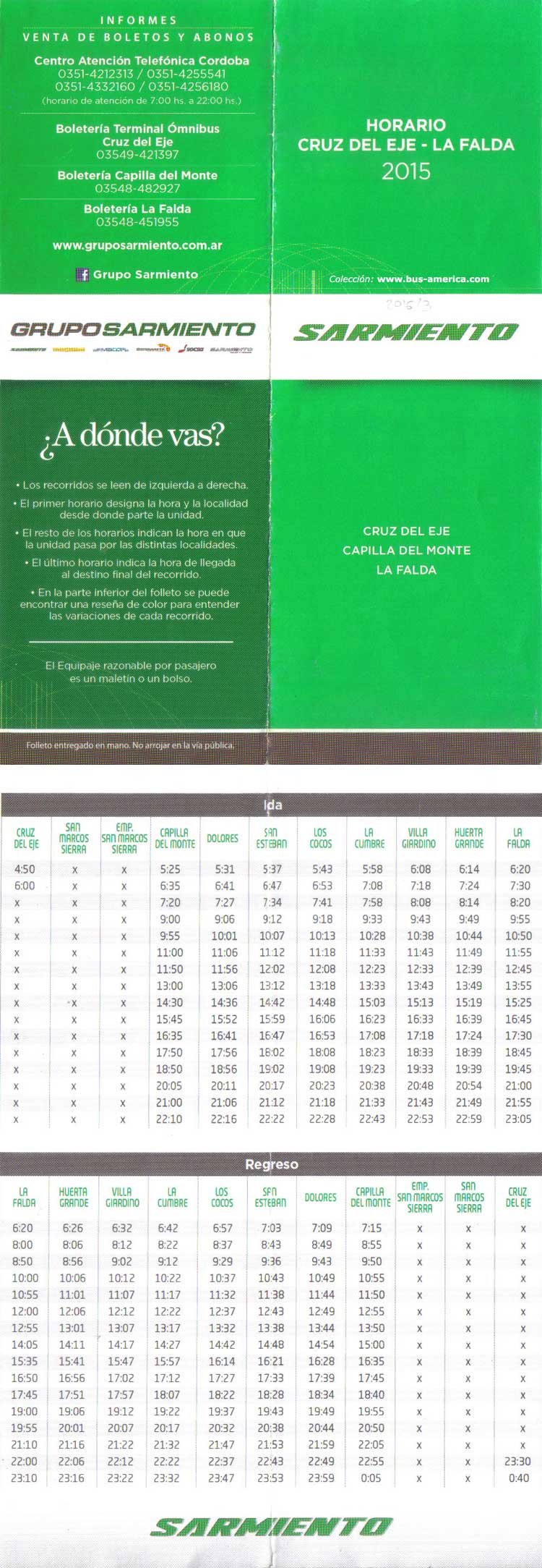 Sarmiento
Horarios 2015, válidos para 2016
