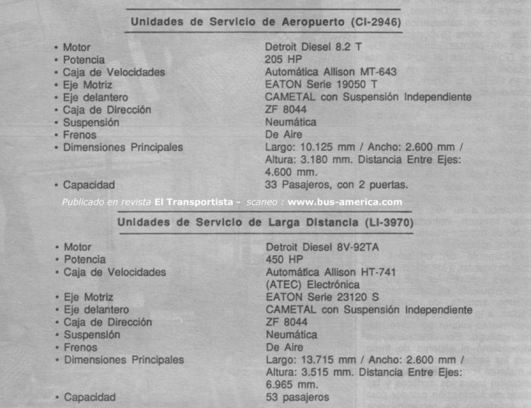 Cametal LI 3970 & CI 2946
Datos técnicos publicados en revista El Transportista
