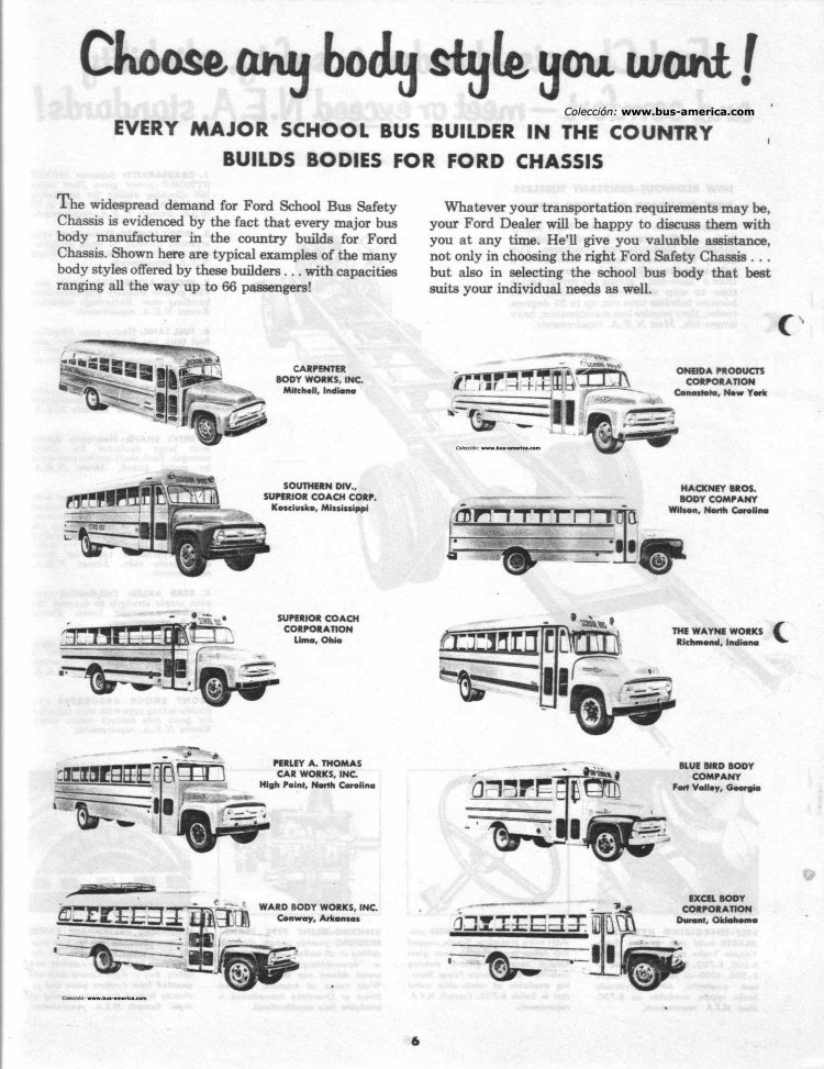 Ford 1956 , B-500 & B-600 & B-700 & B-750 - Carpenter & Superior Southern & Superior & Perley & Ward & Oneida & Hackney & The Wayne & Blue Bird & Excel
Folleto página 6
