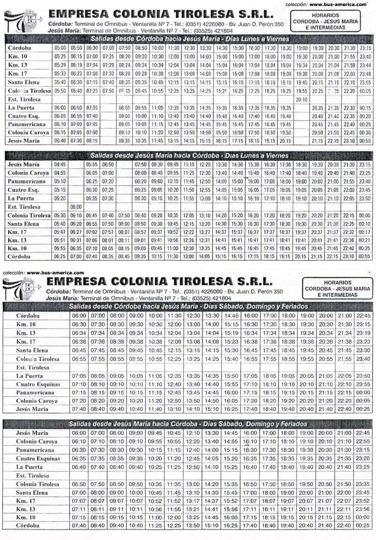 Colonia Tirolesa
Horarios 2012 invierno
