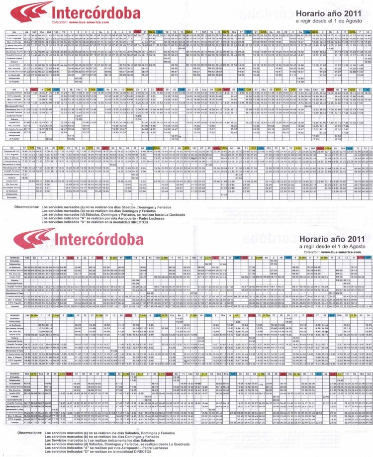 Intercodoba
Horarios 2011 invierno
