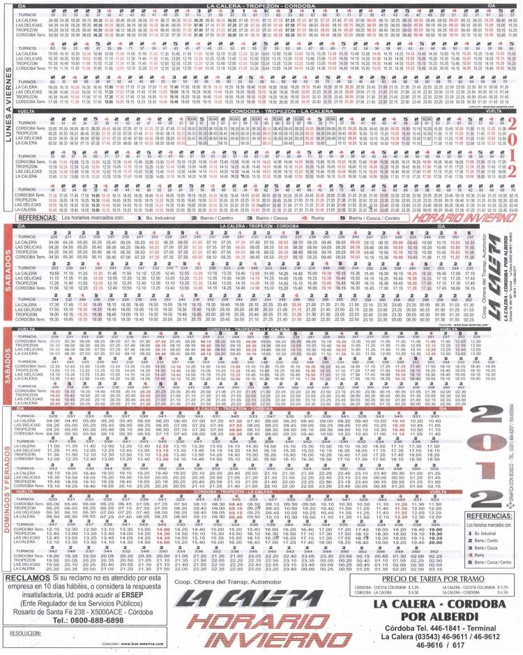 Cooperativa La Calera
Horarios 2012 invierno
