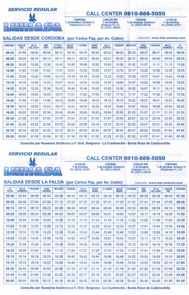 Lumasa
Horarios 2012
