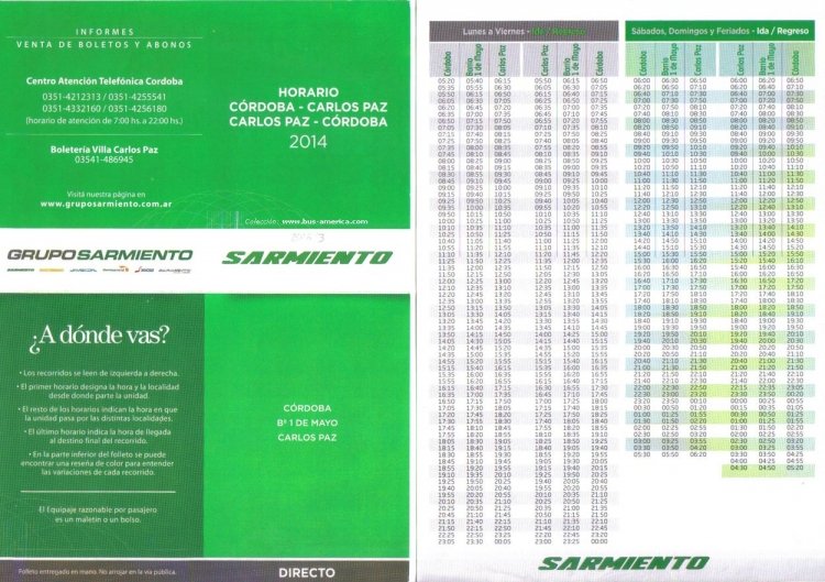 Sarmiento
Horarios 2014 validos en 2016
Servicio Córdoba-V.C.Paz
