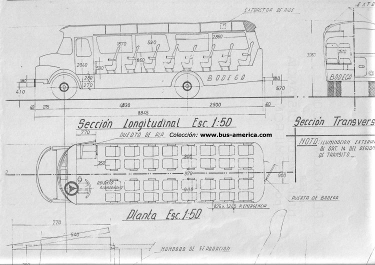 Mercedes-Benz LO 1114 - Unicar CM 14100001
Plano de la carrocería Unicar
presentado al M.O. y S.P.
Colección: www.bus-america.com
