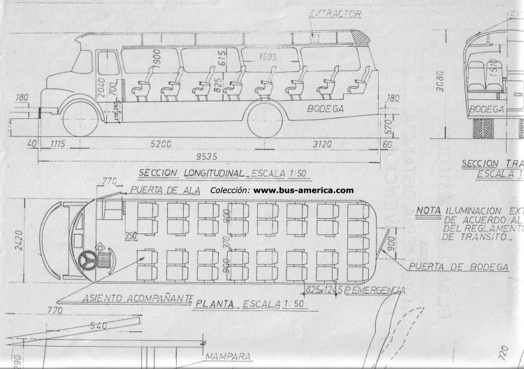 Mercedes-Benz LO 1114 - Unicar - CM23100001
Plano de la carrocería Unicar
presentado al M.O. y S.P.
Colección: www.bus-america.com
