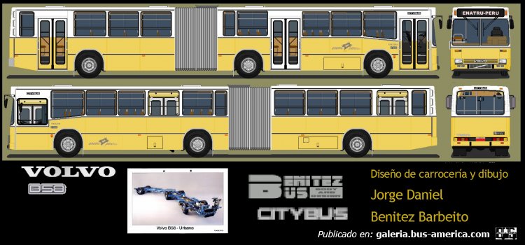 BENITEZ BUS CITY BUS 1 VOLVO B-58 ARTICULADO 
Diseño ficticio de exportación para Enatru Peru en 1983
Palabras clave: VOLVO B58 ENATRU PERU BenitezBus CITYBUS Mendoza Argentina diseños sin carrozar