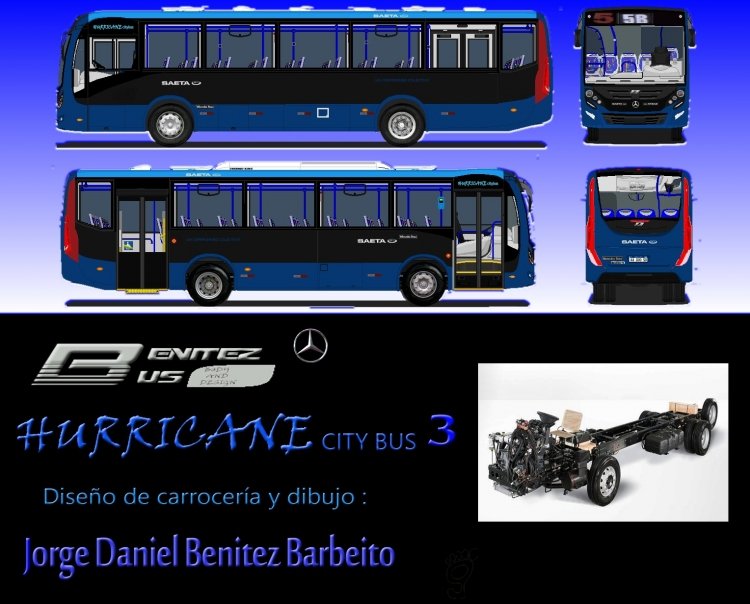 Benitez Bus Hurricane H-110 U tercera generación  / Mercedes Benz OF 1621
ULTIMA VERSIÓN DEL MODELO URBANO HURRICANE CON MOTOR DELANTERO 
Palabras clave: Benitezbus Mercedes Benz SAETA Salta Hurricane