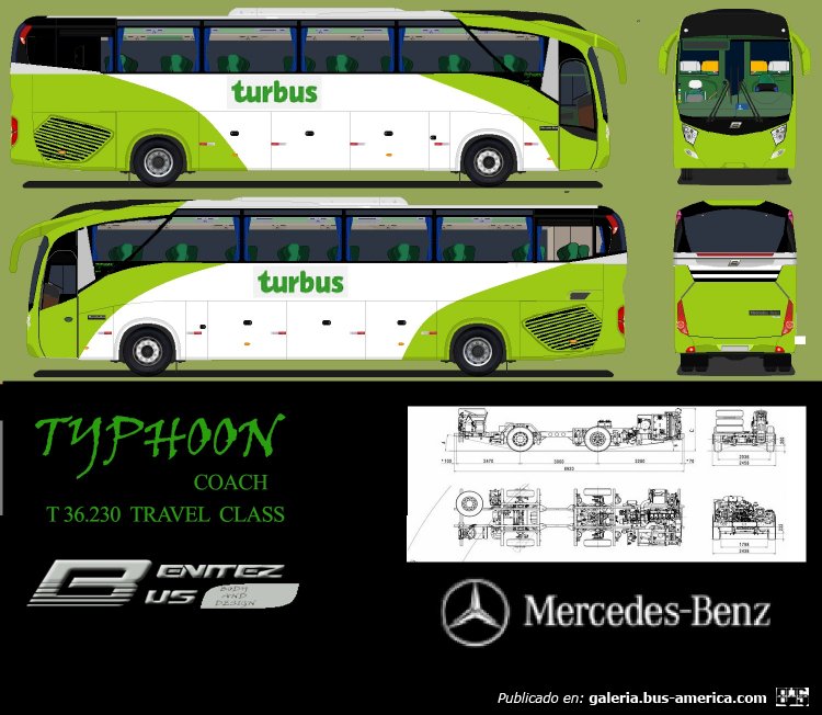 TYPHOON T 36.230 TRAVEL CLASS MERCEDES BENZ O-500 RS   (FICTICIO)
Version del modelo TYPHOON de mi autoria
Palabras clave: TYPHOON O-500 MERCEDESBENZ TUR-BUS CHILE BENITEZBUS
