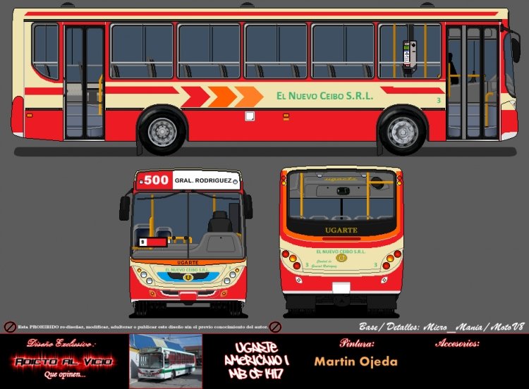 Mercedes-Benz OF 1417 - Ugarte - El Nuevo Ceibo - Dibujo
Ugarte motor delantero pintado con los colores de la Linea 500 de General Rodriguez.
Palabras clave: Ugarte 500 General Rodriguez