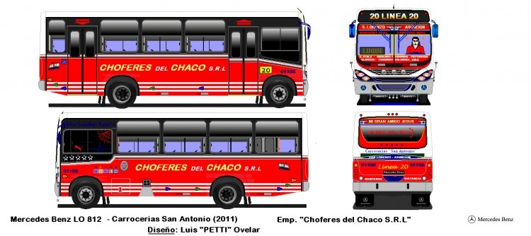 Mercedes-Benz LO 812 - Carrocerias San Antonio, Choferes del Chaco S.R.L. - Linea 20 Interno 01108
Diseño: Luis "PETTI" Ovelar
Palabras clave: MB 812