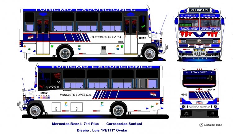 Mercedes Benz L 711 Plus - Carroceria Santani (2009), Emp. Panchito Lopez S.A, Interno 0942
                 Diseño: Luis "Petti" Ovelar
Palabras clave: Mercedes Santani