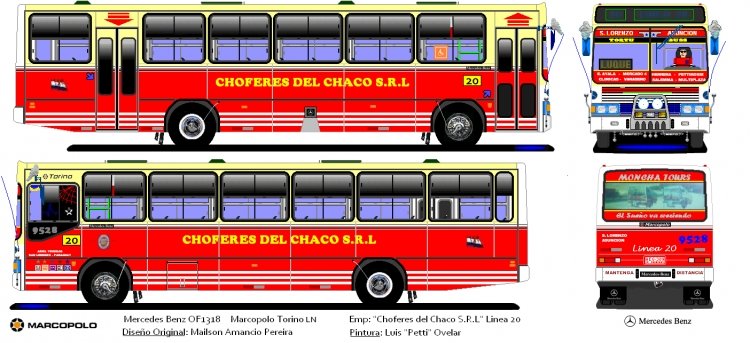 Mercedes Benz OF 1318 - Marcopolo Torino LN (en Paraguay) - Emp. Choferes del Chaco S.R.L. , Linea 20 , Interno 95288 (En Paraguay)
Diseño Original: Mailson Amancio Pereira
Pintura y Modificaciones: Luis "Petti" Ovelar
Palabras clave: MB